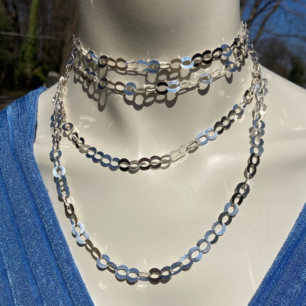 Milor 60" 950 Silver Flat oval link High Polish necklace Lobster Claw Clasp